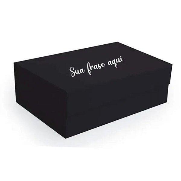 Caixa de Papel Rígido Personalizada com Frase Branca - Retangular Preto com Ímã - 1 unidade - Cromus - Rizzo