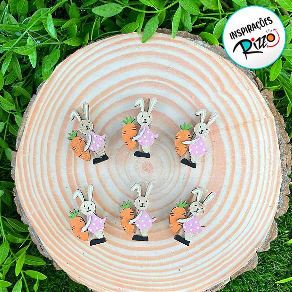 Mini Prendedor Decorativo de Páscoa - Coelho Rosa Segurando Cenoura - 5cm - 6 unidades - Cromus - Rizzo