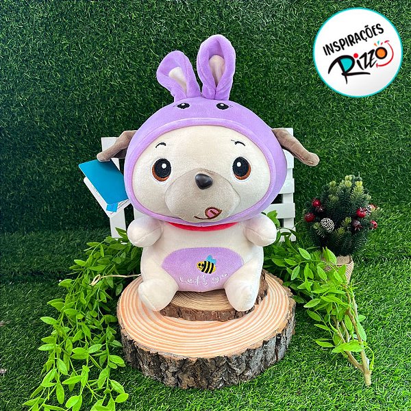 Pug de Pelúcia Fantasiado de Abelha Roxo - 30cm - 1 unidade - Rizzo
