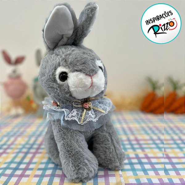 Coelho Cinza Sentado Com Laço - 25cm - 1 unidade - Rizzo