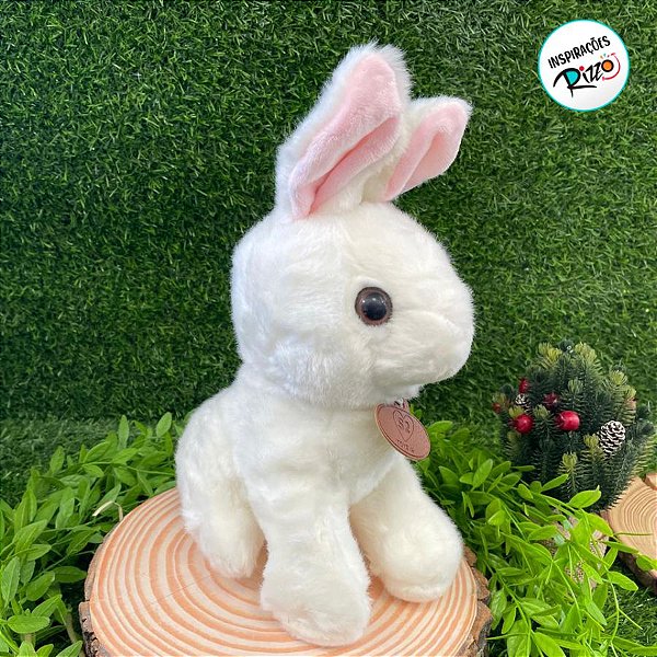 Coelho de Pelúcia Sentado Branco - 26cm - 1 unidade - Rizzo