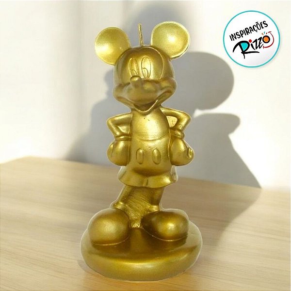 Vela Decorativa - Mickey Gigante 3D - Dourada - 14cm - 1 unidade - Silver Festas - Rizzo