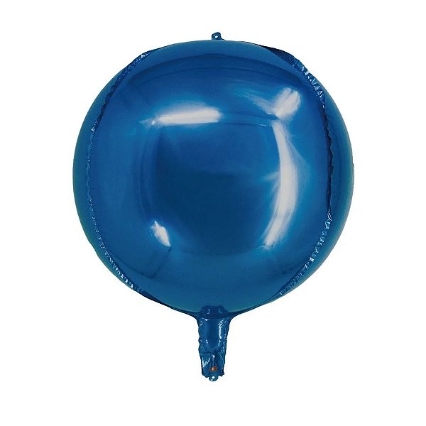 Balão de Festa Metalizado 14" 36cm - Redondo 4D Azul - 1 unidade - Silver Festas - Rizzo