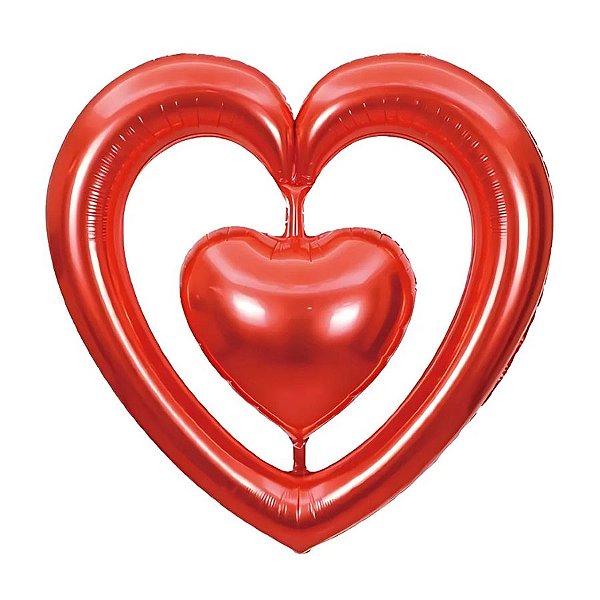 Balão de Festa Metalizado 39" 100cm - Duplo Coração - 1 unidade - Silver Festas - Rizzo