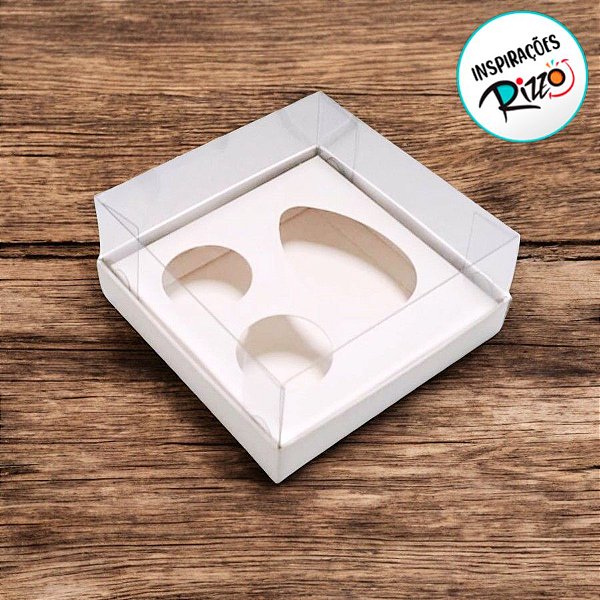 Caixa Ovo com 2 Brigadeiros - Meio Ovo de 50g -10,4x10,4x4,6cm - Branco  - 5 unidades - Assk - Rizzo