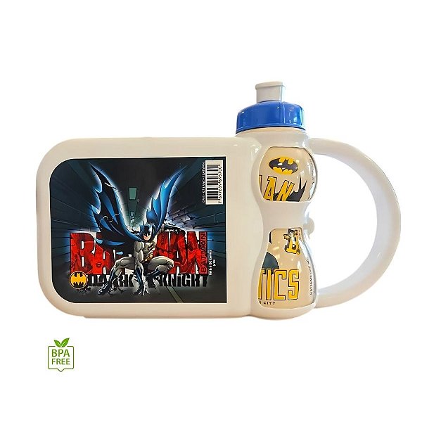 Kit Lancheira Com Garrafa Batman - Branca - 12x25cm 250ml - 1 unidade - Rizzo