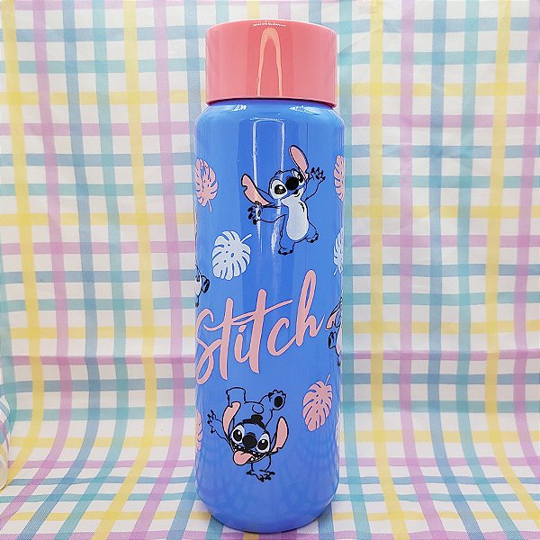 Garrafa Squeeze Pet Italiana - Stitch - Azul Tampa Rosa - 1L  26cm - 1 unidade - Rizzo