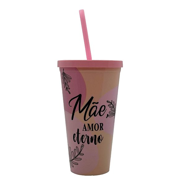 Copo com Tampa e Canudo Amarelo - Mãe Amor Eterno - 600ml - 1 unidade - Rizzo