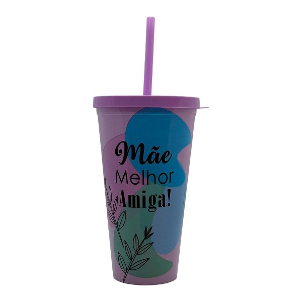 Copo com Tampa e Canudo Roxo- Mãe Melhor Amiga - 600ml - 1 unidade - Rizzo