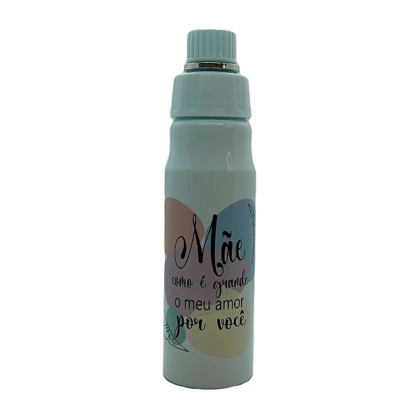 Garrafa Azul de Alumínio - Mãe Como é Grande o meu Amor por Você - 600ml - 1 unidade - Rizzo