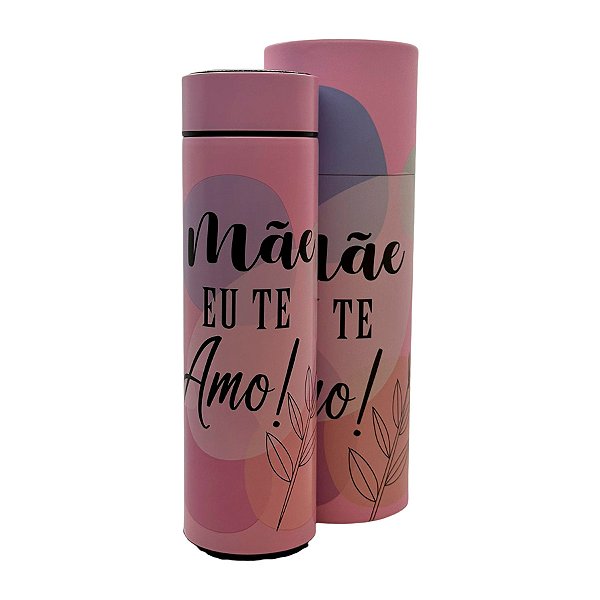Garrafa Térmica Roxo com Termômetro - Mãe Eu te Amo - 410ml - 1 unidade - Rizzo