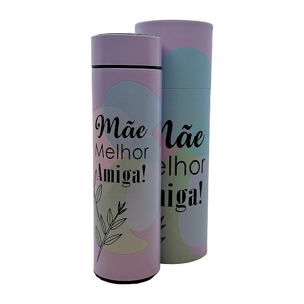 Garrafa Térmica Roxo com Termômetro - Mãe Melhor Amiga - 410ml - 1 unidade - Rizzo