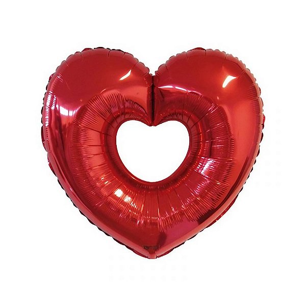 Balão de Festa Metalizado 36" 91cm - Coração Aberto - Vermelho - 1 unidade - Rizzo