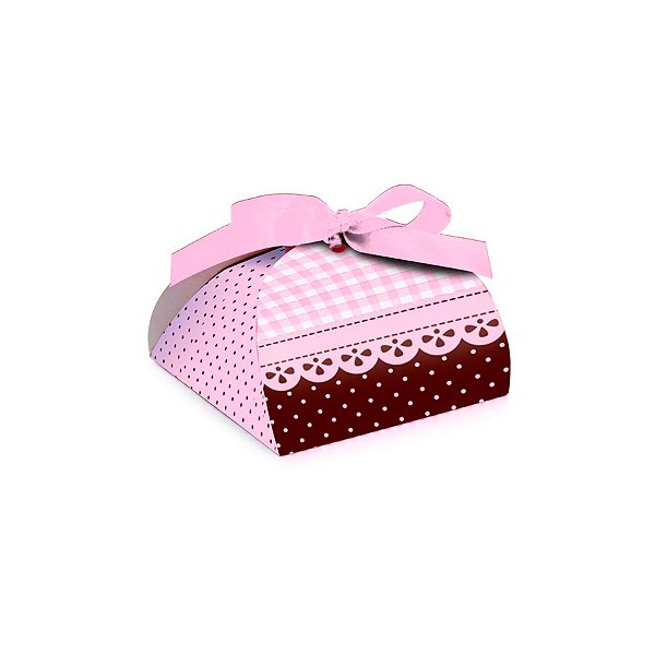 Caixa Bem Casado - Renda rosa e marrom - 24 unidades - Cromus - Rizzo