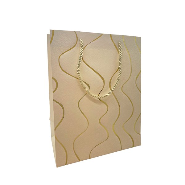 Sacola de Papel para Presente Ondas Almofadadas - Creme- 23x18x10cm - 1 unidade - Rizzo