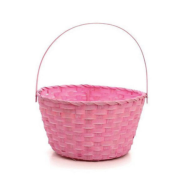 Cesta de Bambu com Alça Dobrável Redonda - Rosa - 28cm - 1 unidade - Cromus - Rizzo