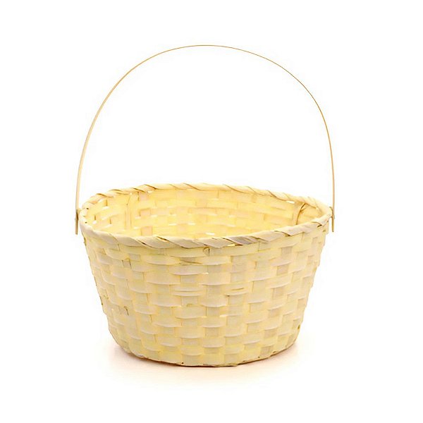 Cesta de Bambu com Alça Dobrável Redonda - Amarelo - 28cm - 1 unidade - Cromus - Rizzo