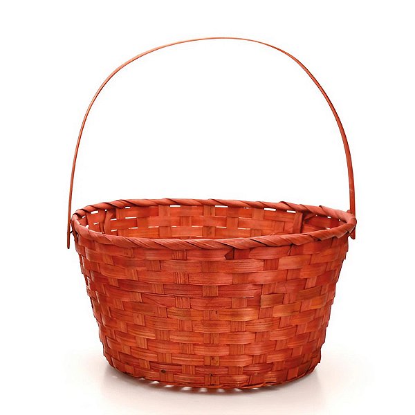 Cesta de Bambu com Alça Dobrável Redonda - Vermelho - 28cm - 1 unidade - Cromus - Rizzo