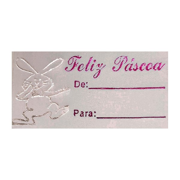 Etiqueta De Páscoa - De/Para - Coelho Prata e Escrita Rosa - 2cm - 100 unidades - Rizzo