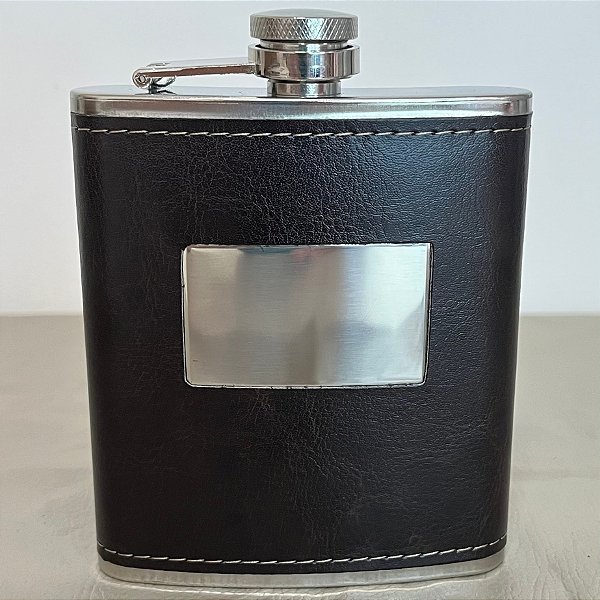 Cantil Inox com Couro Escuro de Bolso para Whisky - 175ml - 1 unidade - Rizzo