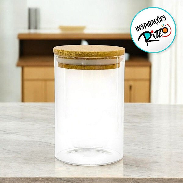Pote de Vidro Hermético com Tampa de Bambu - 9x7cm - 200ml - 1 unidade - Rizzo