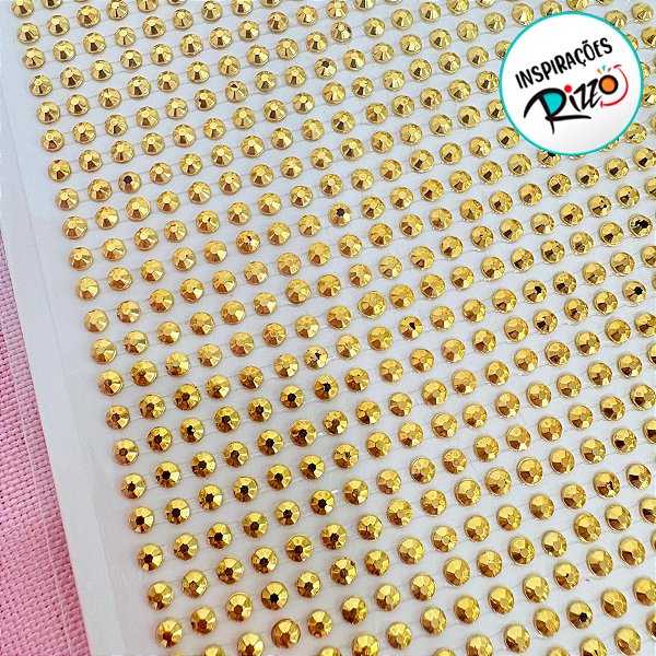 Cartela Adesiva - Chaton - Dourado - 3mm - 840 unidades - Rizzo