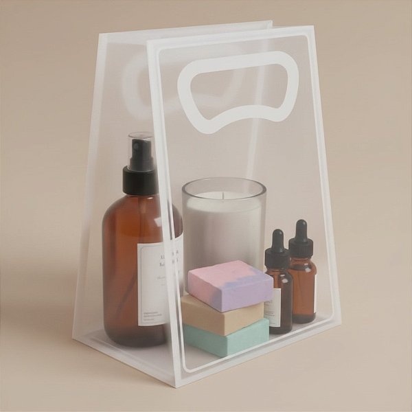 Sacola Transparente Fosca Pvc Alça Plana Branca - 30x23x15cm - 1 unidade - Cromus - Rizzo