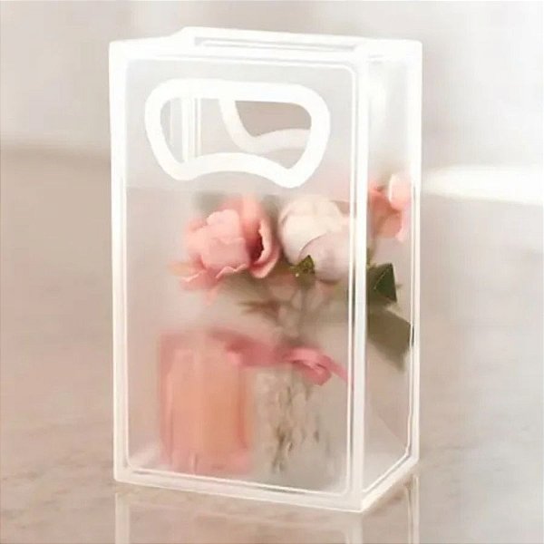 Sacola Transparente Fosca Pvc Alça Plana Branca - 25x15x9cm - 1 unidade - Cromus - Rizzo