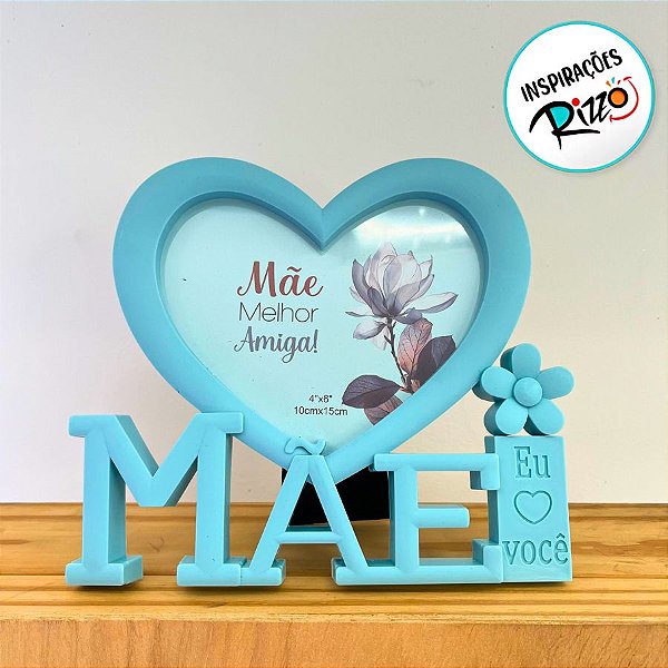 Porta Retrato Azul Com Moldura de Coração - Mãe Melhor Amiga - 18x21cm - 1 unidade - Rizzo