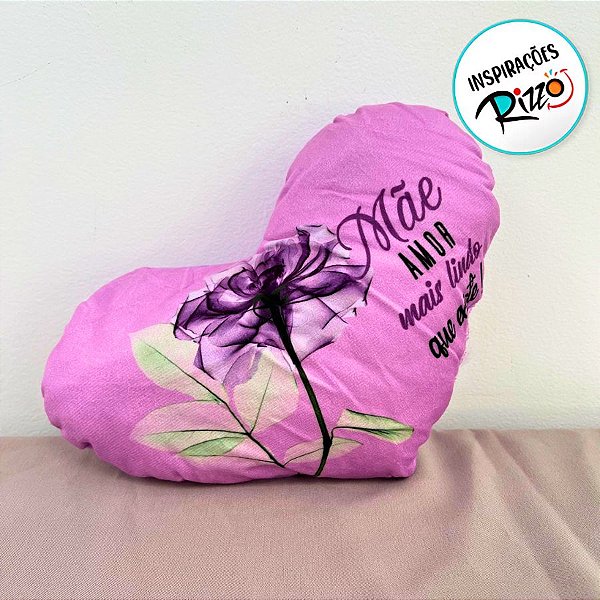 Almofada Coração de Pelúcia - Mãe Amor Mais Lindo que Existe - 28x20cm - 1 unidade - Rizzo