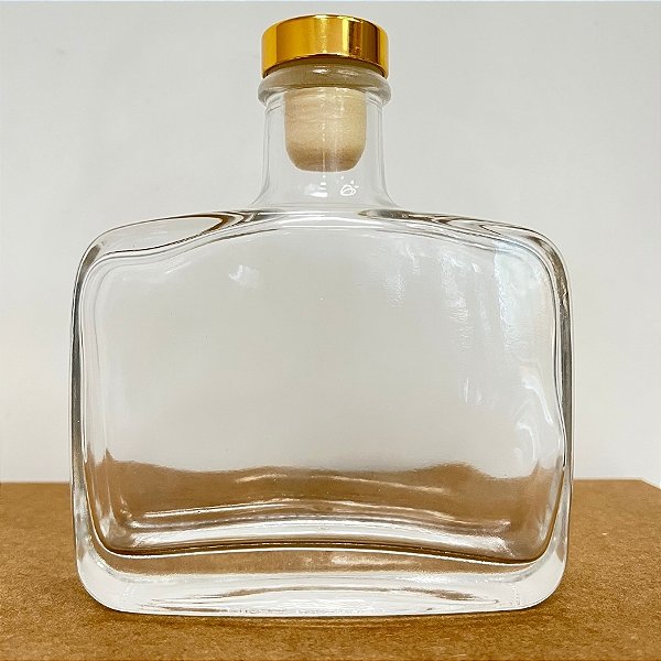 Frasco para Perfumaria de Vidro Retangular - Dublin Transparente com Rolha Dourada - 200ml - 1 unidade - Rizzo