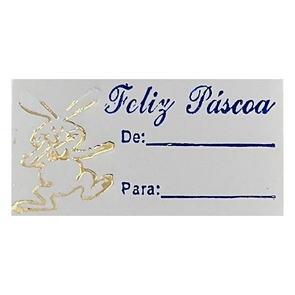 Etiqueta De Páscoa - De/Para - Coelho Dourado e Escrita Azul - 2cm - 100 unidades - Rizzo