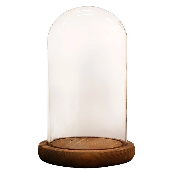 Cúpula Redoma de Vidro Decorativa 12x20cm - Base Madeira Escura - 1 unidade - Rizzo