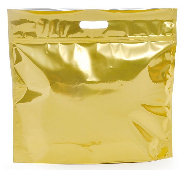 Sacola Metalizada com Zip P 46x43x5cm Dourado - 01 unidade - Cromus - Rizzo Embalagens