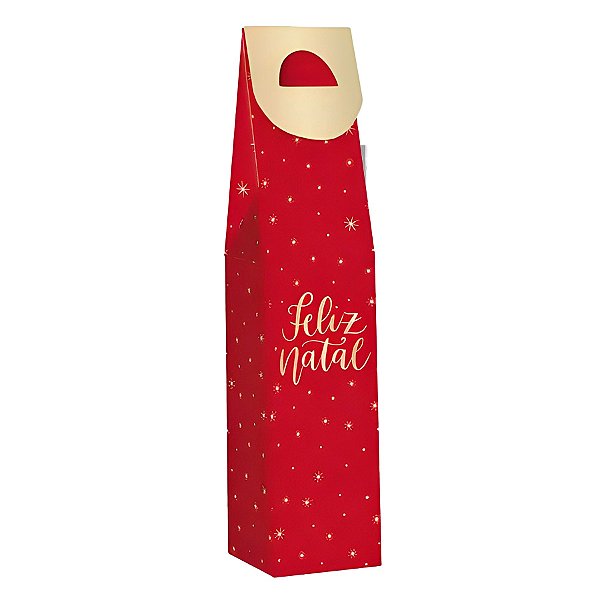 Caixa para Vinho - Feliz Natal - 8,5x8,5x39cm - 1 unidade - Cromus - Rizzo
