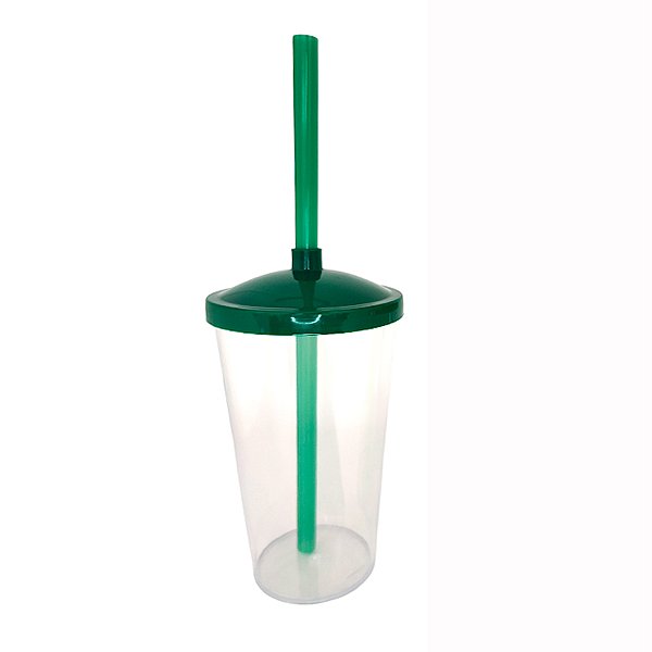 Copo de Acrílico Durável com Tampa e Canudo 300ml - Verde Escuro - 1 unidade - Rizzo