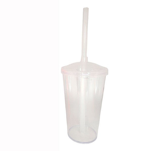 Copo de Acrílico Durável com Tampa e Canudo 300ml - Incolor - 1 unidade - Rizzo