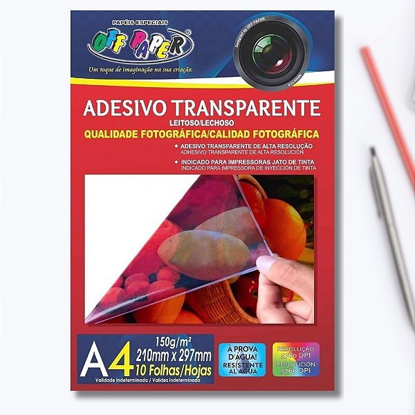 Adesivo Transparente Leitoso A4 120g - 10 unidades - Rizzo