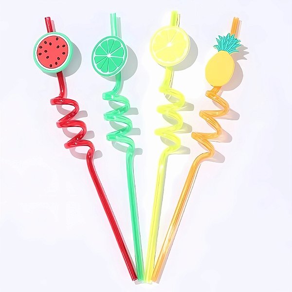 Canudo Espiral Rigido Colorido - Frutas - 27cm - 4 unidades - Rizzo