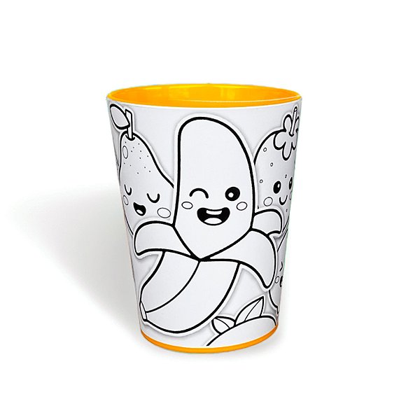 Copo Para Colorir Color Cup Frutinhas - Amarelo - 10cm - 1 unidade - Rizzo