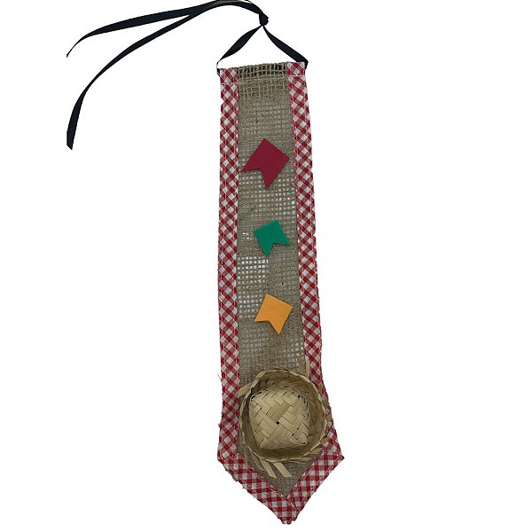 Gravata Juta Barrado Vermelho Xadrez Pequeno com Apliques Sortidos - 32cm - 1 unidade - Rizzo