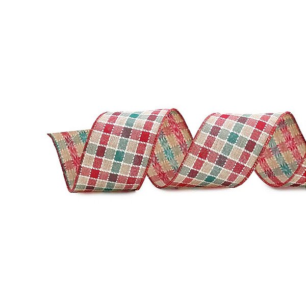 Fita Aramada Xadrez - Vermelho/Verde/Natural - 6,3cmx9,14m  - 1 unidade - Cromus - Rizzo