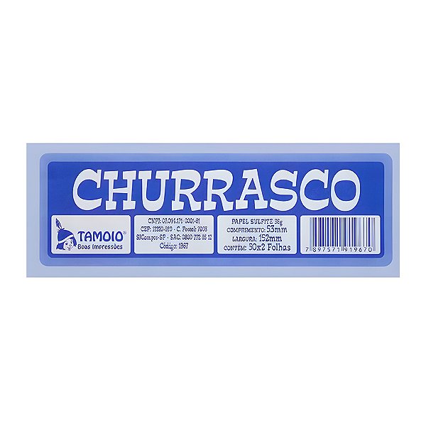 Talão Ficha de Papel - Churrasco - 100 unidades - Rizzo