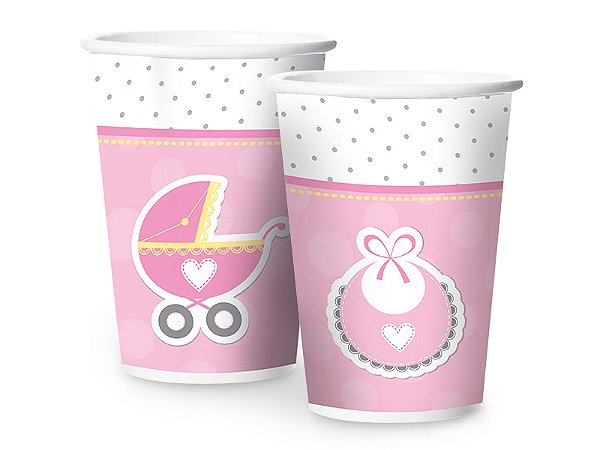 Copo Papel 180Ml Festa Festa Cha de Bebe Menina 12 Unidades - Regina - Rizzo Festas