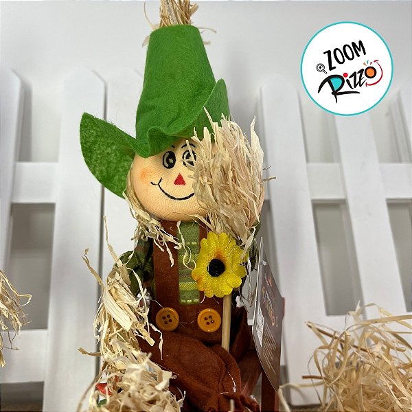 Enfeite Decorativo De Festa Junina De Mesa Espantalho Na Carriola - Verde - 23x27cm - 1 unidade - Rizzo