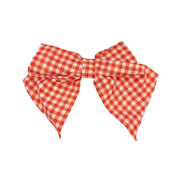 Enfeite de Cabelo Laço Pequeno Xadrez - Vermelho e Branco - 13x20cm - 1 unidade - Rizzo