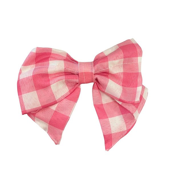 Enfeite de Cabelo Laço Pequeno Xadrez - Rosa e Branco - 13x20cm - 1 unidade - Rizzo