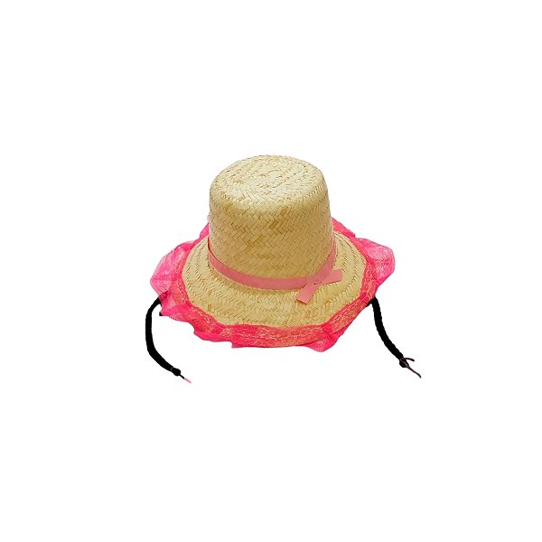 Chapéu de Palha de Renda com Trança - Rosa com Trança Preta - 1 unidade - Rizzo