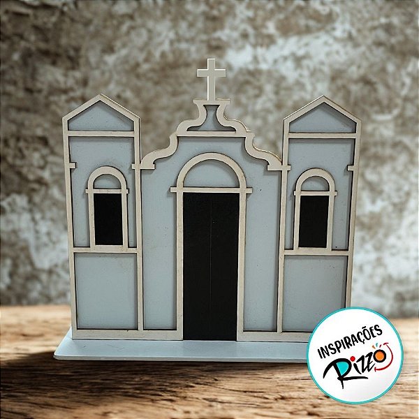 Igreja em MDF De Festa Junina - Azul Bebê - 21x20cm - 1 unidade - Rizzo
