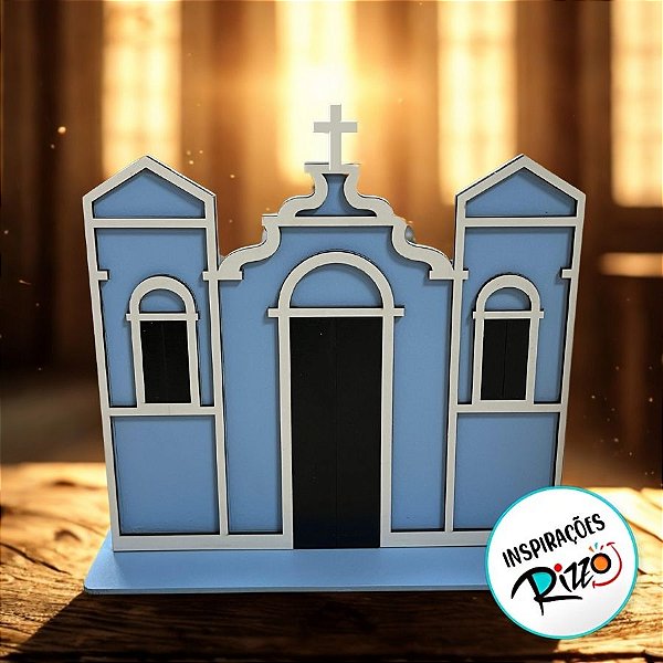 Igreja em MDF De Festa Junina - Azul Claro - 21x20cm - 1 unidade - Rizzo